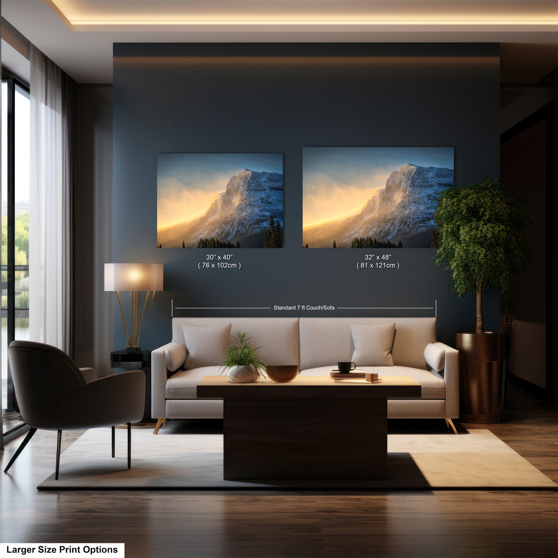 a living room filled with furniture and a painting on the wall
