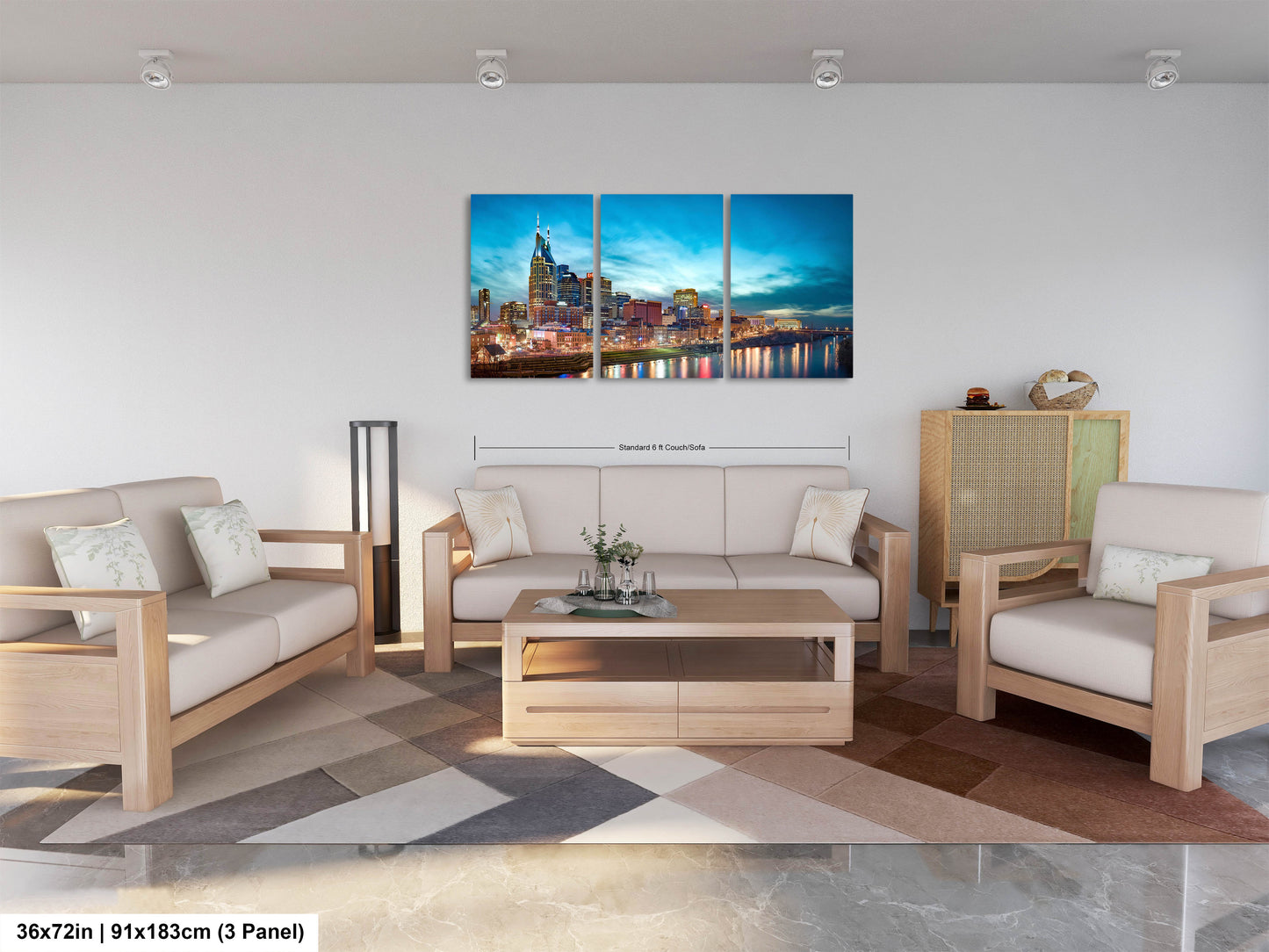a living room filled with furniture and a painting on the wall
