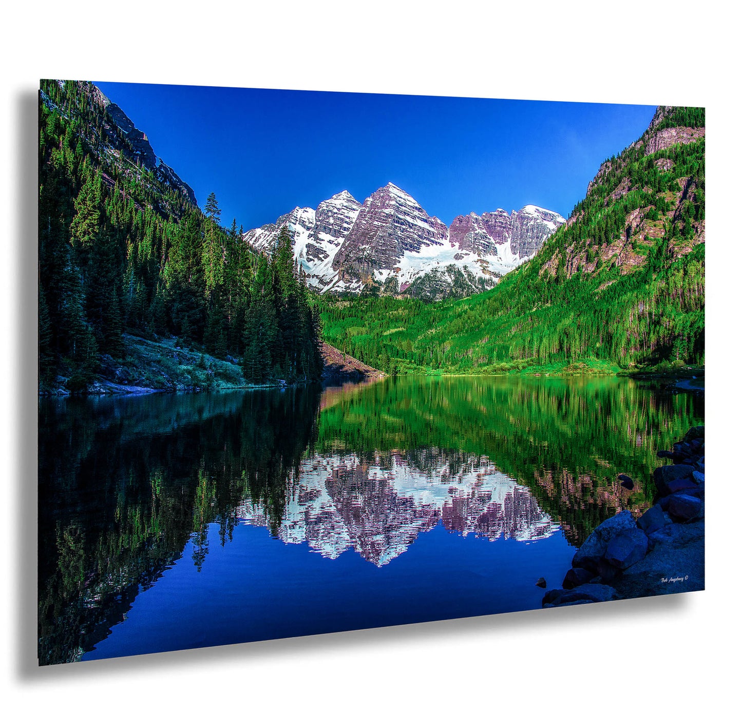 Reflections of Maroon Bells in spring, Aspen Colorado artwork, mountain lake, nature wall art, triptych, office decor,