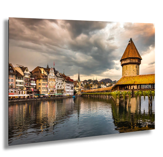 Lucerne Bridge Photography, Kapellbrucke Print, Chapel Bridge Photo Art, Canvas Print, Canvas Wall Art, Fine Art Print