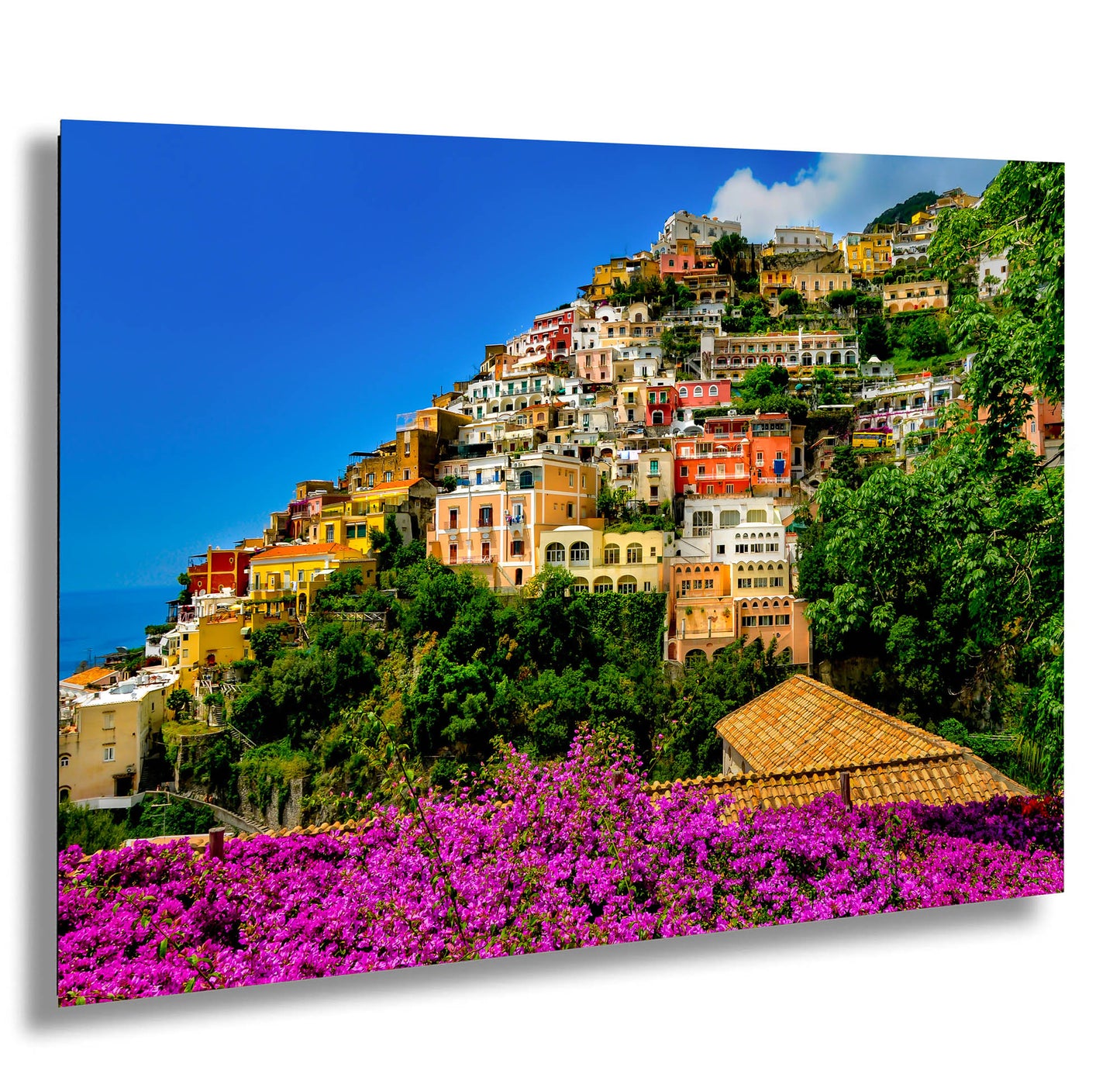 Positano Italy Canvas Print, Italy Photography, Amalfi Coast Photo, Photo Art, Positano Photography, Pink Flowers