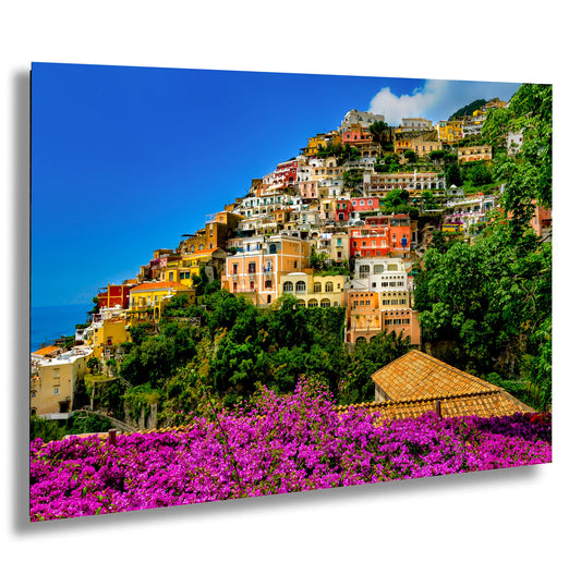 Positano Italy Canvas Print, Italy Photography, Amalfi Coast Photo, Photo Art, Positano Photography, Pink Flowers