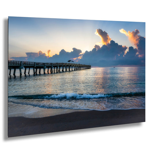Sunrise at Lake Worth Beach and Pier Photograph Fine Art Print Canvas Acrylic Metal Wall Decor