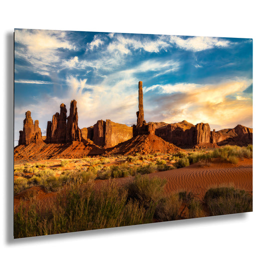 Monument Valley Artwork - Totem Pole Desert Landscape Sunset Print, Southwest Native Style Wall Decor, Home Gift, Tribal Boho Art Poster