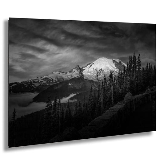Mt Rainier Sunrise Photo Black and White Print, Mt Rainier National Park, Photography Landscape Canvas Wall Art Print, Washington Landscape