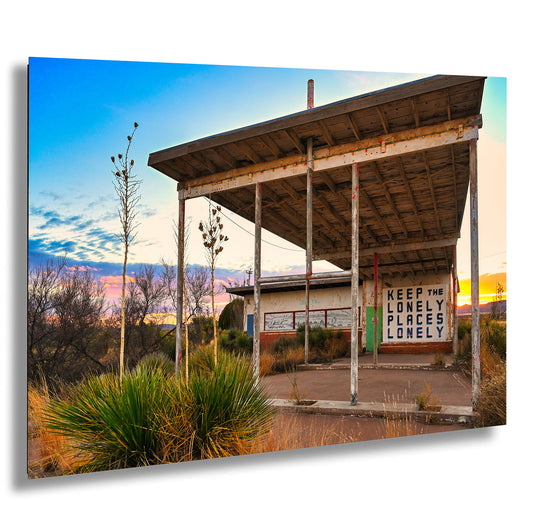 Abandoned Gas Station Mural Art Print | Lobo Texas Ghost Town Landscape | Desert Americana Wall Decor | Keep the Lonely Places Lonely