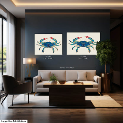 PANORAMIC WALL ART | Maryland Blue Crab Art | Beach Art | Ocean Painting | Oversized Coastal Wall Art | Beach House Décor | Canvas Acrylic