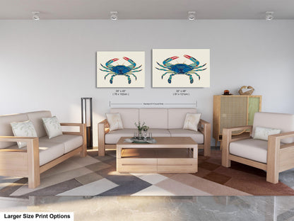PANORAMIC WALL ART | Maryland Blue Crab Art | Beach Art | Ocean Painting | Oversized Coastal Wall Art | Beach House Décor | Canvas Acrylic
