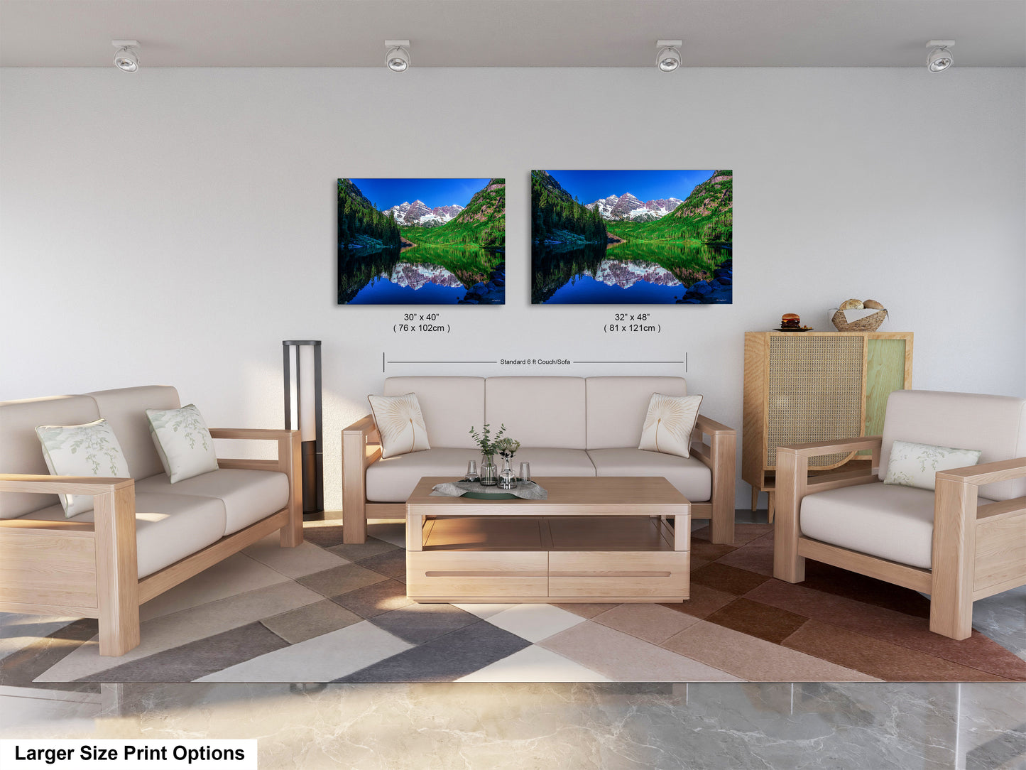Reflections of Maroon Bells in spring, Aspen Colorado artwork, mountain lake, nature wall art, triptych, office decor,