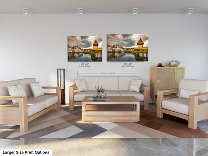 Lucerne Bridge Photography, Kapellbrucke Print, Chapel Bridge Photo Art, Canvas Print, Canvas Wall Art, Fine Art Print