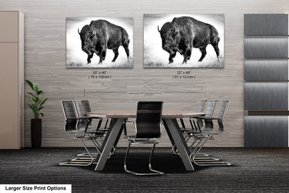 American Buffalo Original Canvas Art | Bison Canvas Print Wall Art | Buffalo Home and Office Art Print Wall Decor | Black & White Print