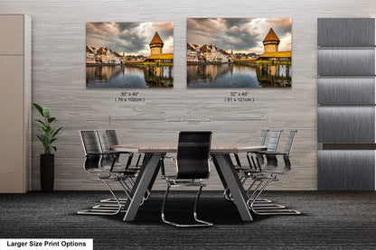 Lucerne Bridge Photography, Kapellbrucke Print, Chapel Bridge Photo Art, Canvas Print, Canvas Wall Art, Fine Art Print