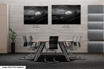 Mt Rainier Sunrise Photo Black and White Print, Mt Rainier National Park, Photography Landscape Canvas Wall Art Print, Washington Landscape