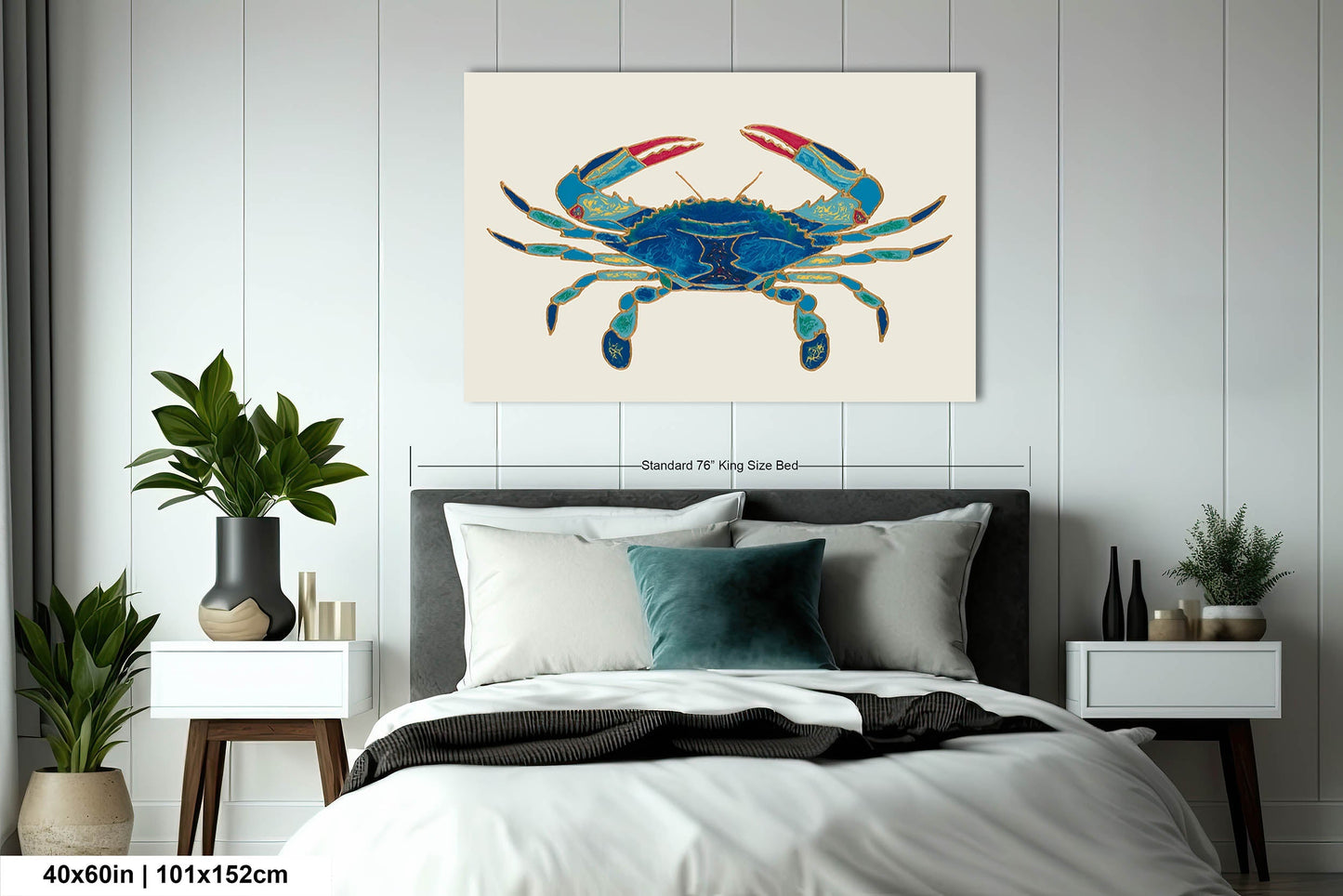 PANORAMIC WALL ART | Maryland Blue Crab Art | Beach Art | Ocean Painting | Oversized Coastal Wall Art | Beach House Décor | Canvas Acrylic