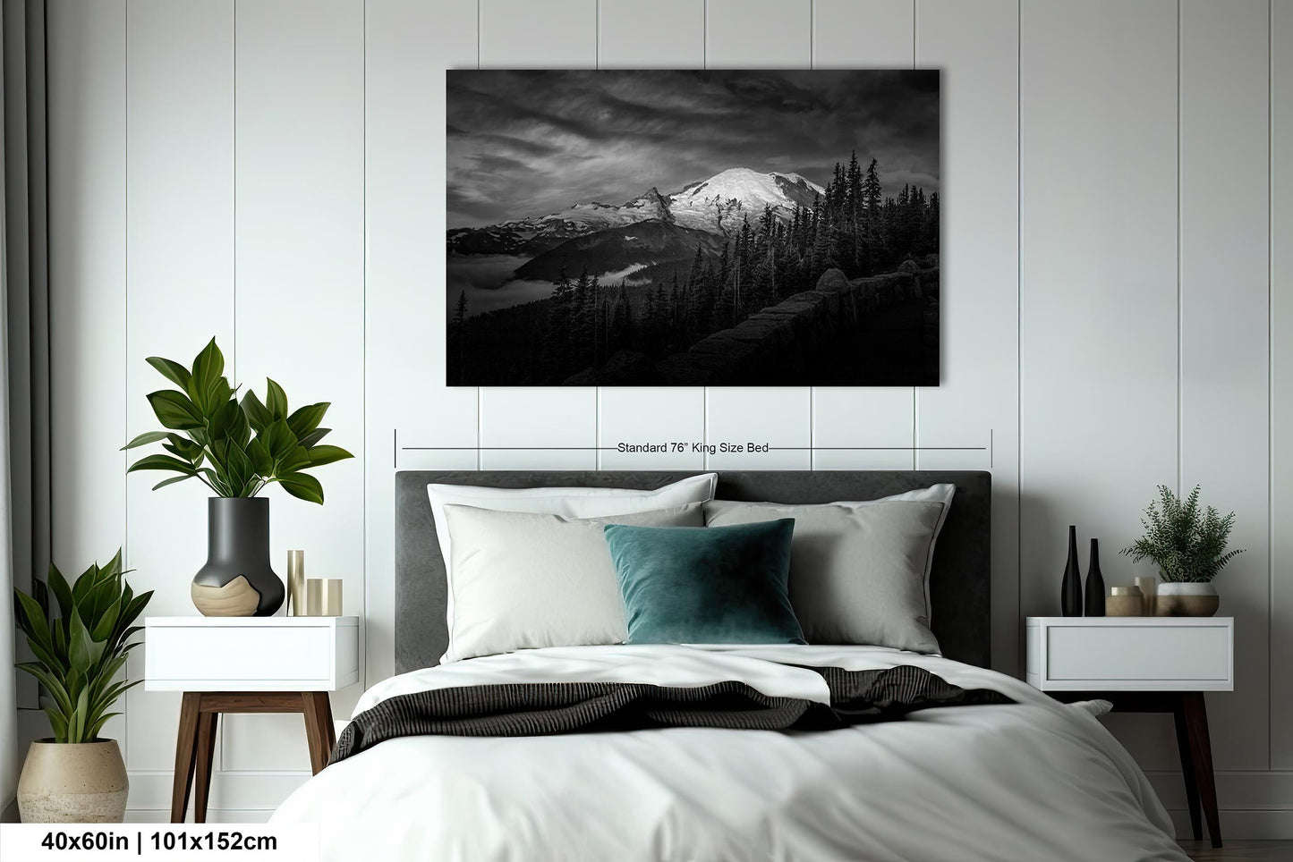 Mt Rainier Sunrise Photo Black and White Print, Mt Rainier National Park, Photography Landscape Canvas Wall Art Print, Washington Landscape