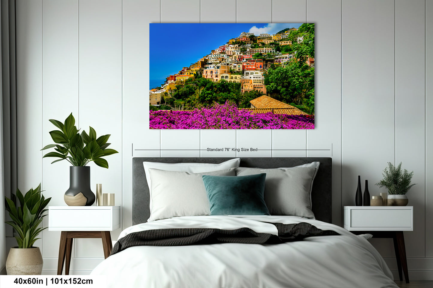 Positano Italy Canvas Print, Italy Photography, Amalfi Coast Photo, Photo Art, Positano Photography, Pink Flowers