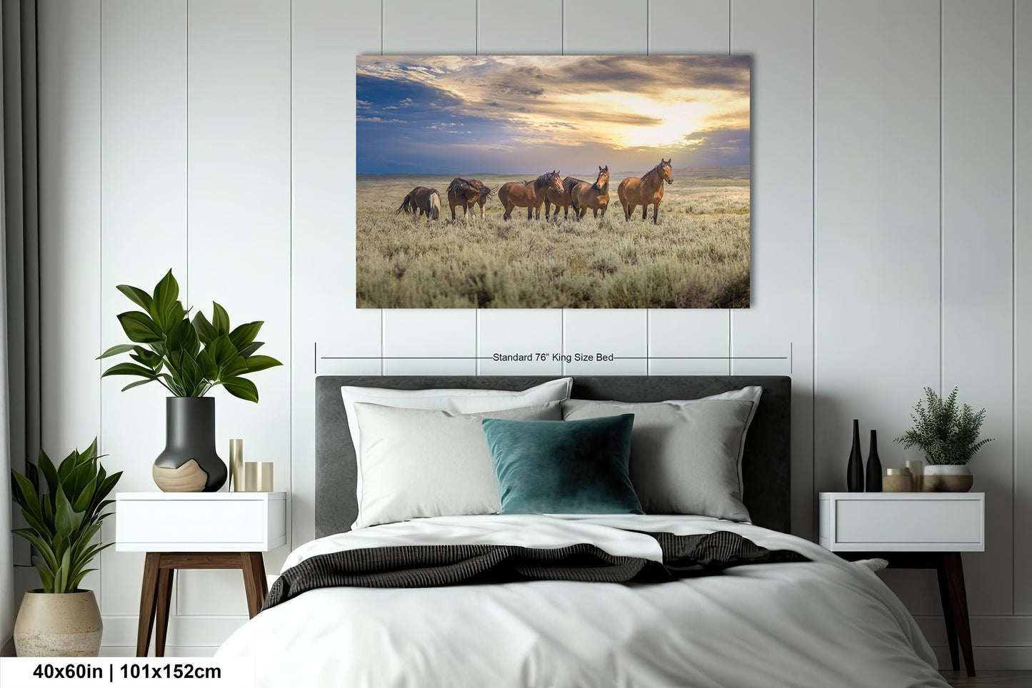 Wyoming Wild Horses Wall Art Print, Wild Mustang Photo, Wildlife Canvas, Cowboy Old West Decor for Home, Living Room, Bedroom Office
