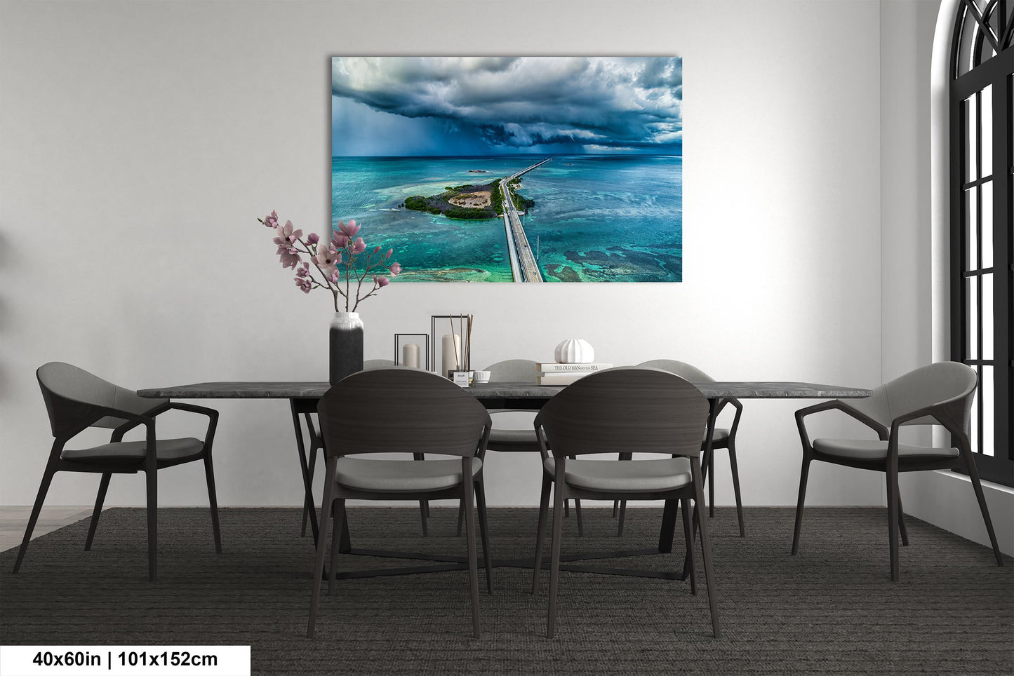 Seven Mile Bridge Wall Art - Florida Keys Stormy Ocean Landscape Print - Coastal Scenic Canvas Decor for Home & Office