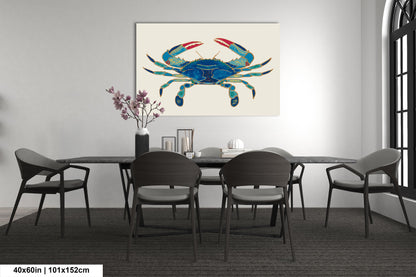 PANORAMIC WALL ART | Maryland Blue Crab Art | Beach Art | Ocean Painting | Oversized Coastal Wall Art | Beach House Décor | Canvas Acrylic