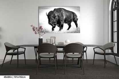 American Buffalo Original Canvas Art | Bison Canvas Print Wall Art | Buffalo Home and Office Art Print Wall Decor | Black & White Print