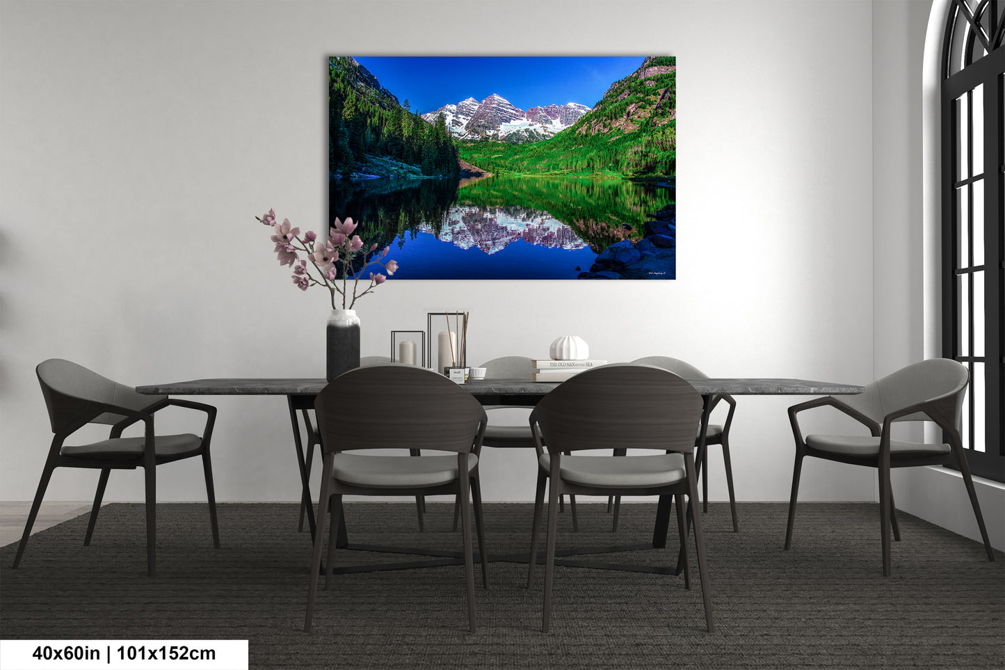 Reflections of Maroon Bells in spring, Aspen Colorado artwork, mountain lake, nature wall art, triptych, office decor,