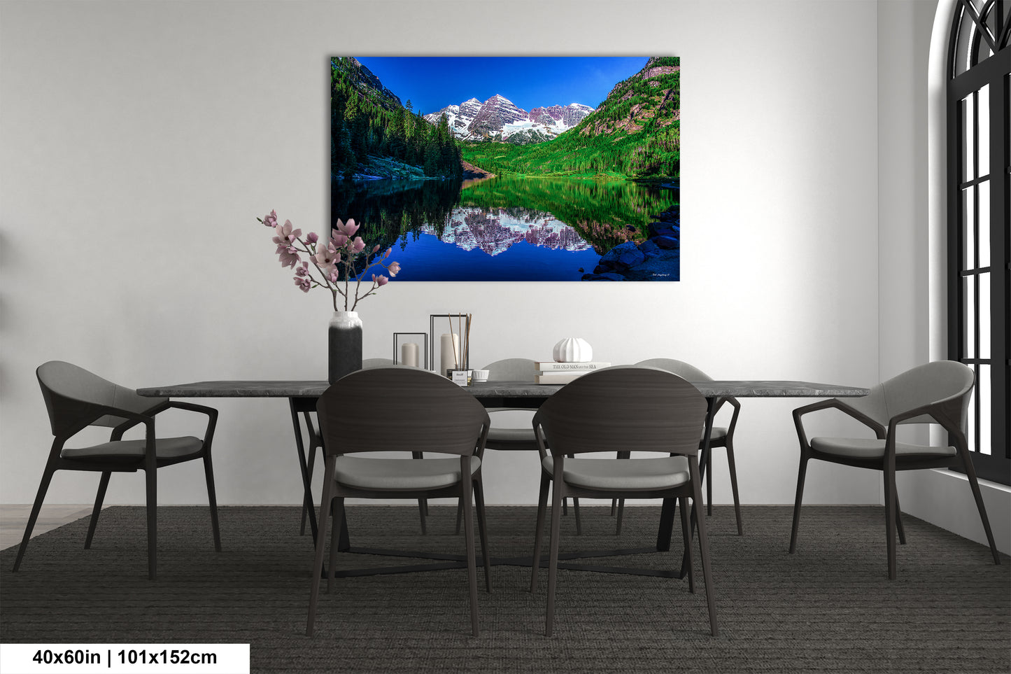 Reflections of Maroon Bells in spring, Aspen Colorado artwork, mountain lake, nature wall art, triptych, office decor,