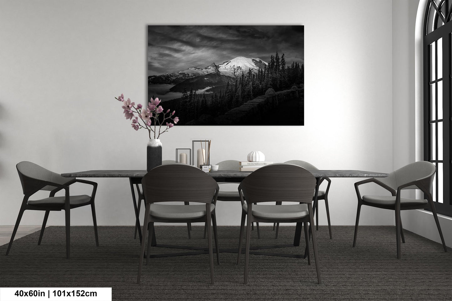Mt Rainier Sunrise Photo Black and White Print, Mt Rainier National Park, Photography Landscape Canvas Wall Art Print, Washington Landscape