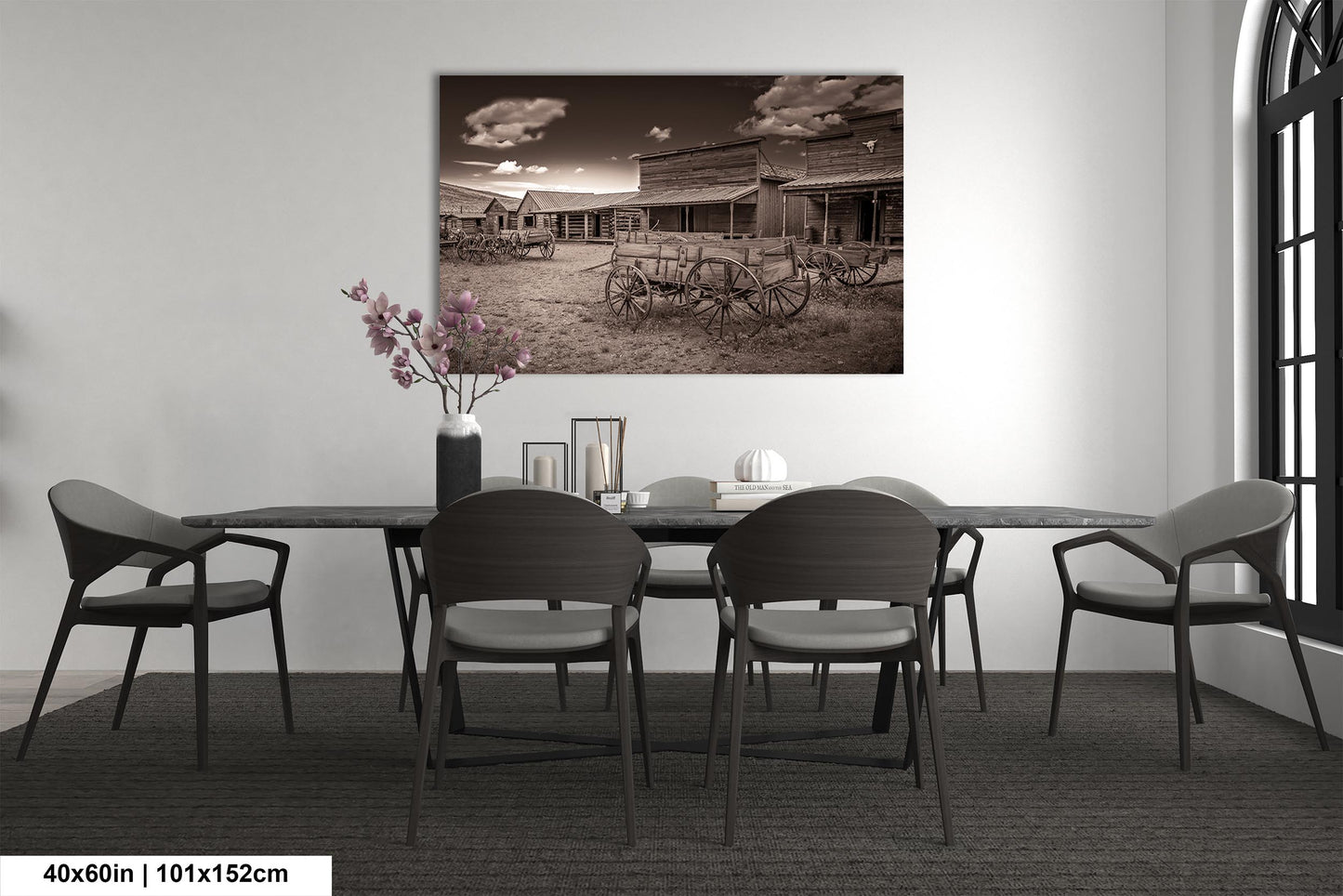 Old West Ghost Town Sepia Photography Decor, Old Wagons Wyoming Photo, Rustic Style, Cowboy Art, Western Art Wall Pictures, Wrapped Canvas,
