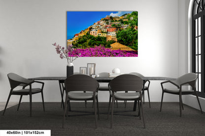 Positano Italy Canvas Print, Italy Photography, Amalfi Coast Photo, Photo Art, Positano Photography, Pink Flowers