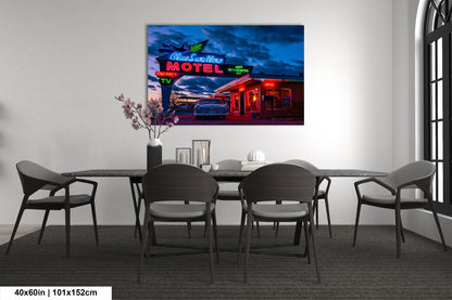 Route 66 Sign - Blue Swallow Motel - Iconic Route 66 Photo: Americana Neon Sign Photography Print - New Mexico Road Trip Wall Art