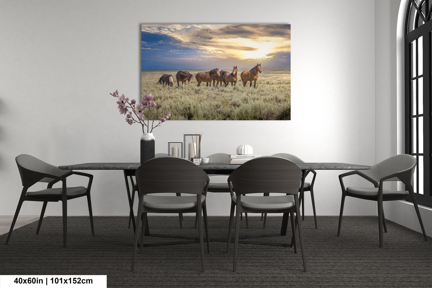 Wyoming Wild Horses Wall Art Print, Wild Mustang Photo, Wildlife Canvas, Cowboy Old West Decor for Home, Living Room, Bedroom Office