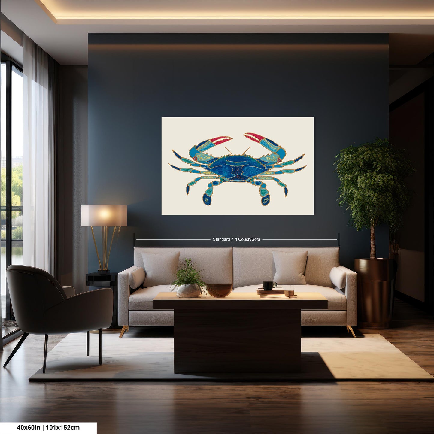PANORAMIC WALL ART | Maryland Blue Crab Art | Beach Art | Ocean Painting | Oversized Coastal Wall Art | Beach House Décor | Canvas Acrylic