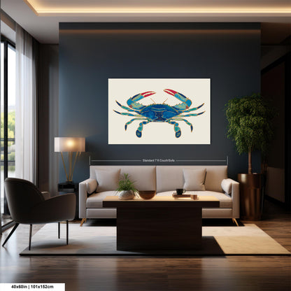 PANORAMIC WALL ART | Maryland Blue Crab Art | Beach Art | Ocean Painting | Oversized Coastal Wall Art | Beach House Décor | Canvas Acrylic