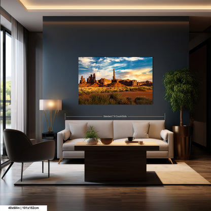 Monument Valley Artwork - Totem Pole Desert Landscape Sunset Print, Southwest Native Style Wall Decor, Home Gift, Tribal Boho Art Poster