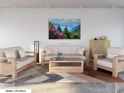 Blue Ridge Mountains and Rhododendrons, Blue Ridge Parkway, North Carolina, Photography wall art