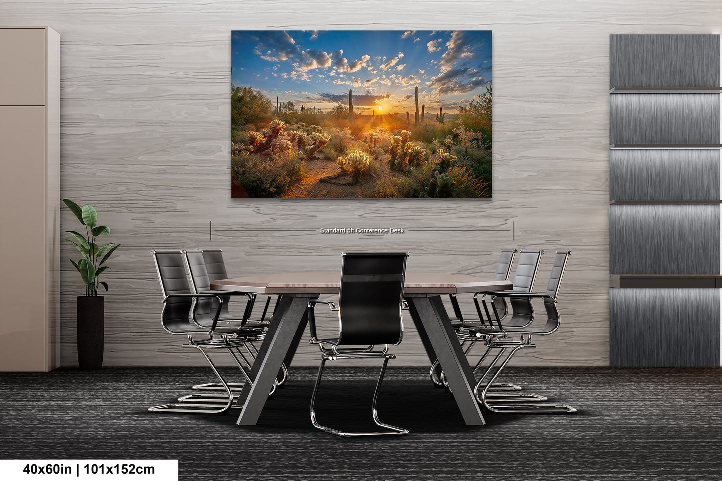 Sonoran Desert Sunrise, Carefree Arizona, backlit saguaro cactus and cholla cactus, Photography wall art
