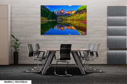 Maroon Bells canvas print, Colorado wall art, autumn colors, sunrise picture, Aspen autumn, nature photography, mountain wall art