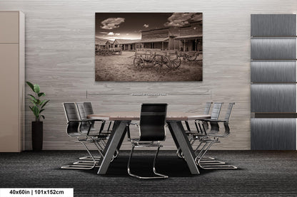 Old West Ghost Town Sepia Photography Decor, Old Wagons Wyoming Photo, Rustic Style, Cowboy Art, Western Art Wall Pictures, Wrapped Canvas,