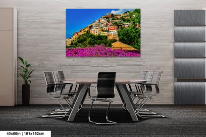 Positano Italy Canvas Print, Italy Photography, Amalfi Coast Photo, Photo Art, Positano Photography, Pink Flowers