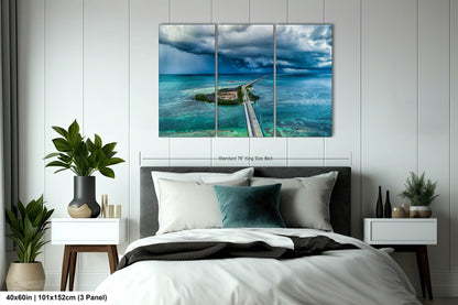Seven Mile Bridge Wall Art - Florida Keys Stormy Ocean Landscape Print - Coastal Scenic Canvas Decor for Home & Office