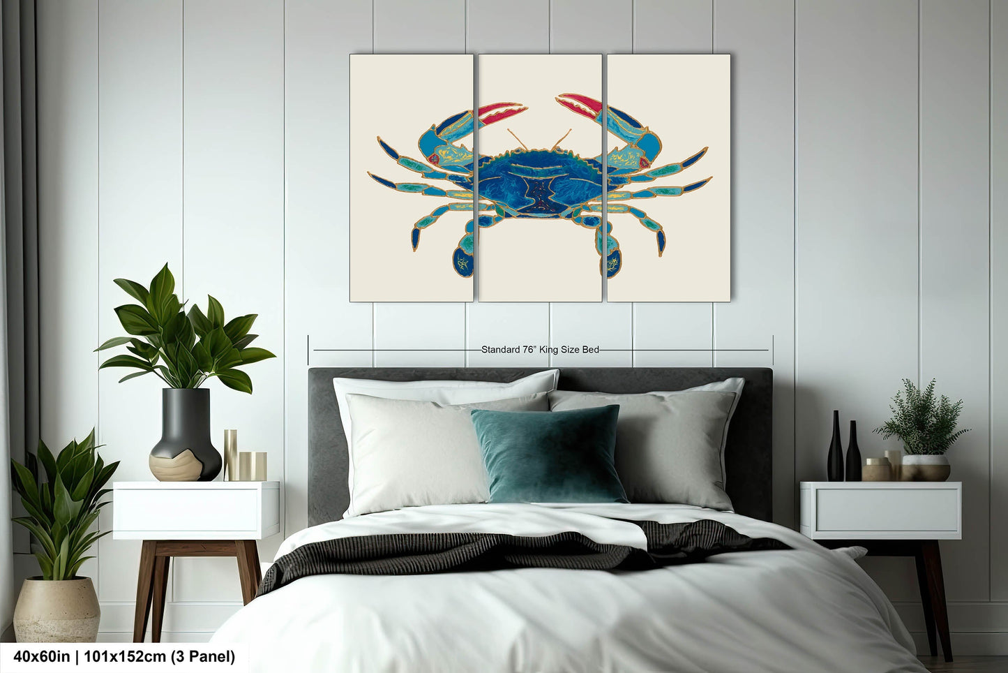 PANORAMIC WALL ART | Maryland Blue Crab Art | Beach Art | Ocean Painting | Oversized Coastal Wall Art | Beach House Décor | Canvas Acrylic
