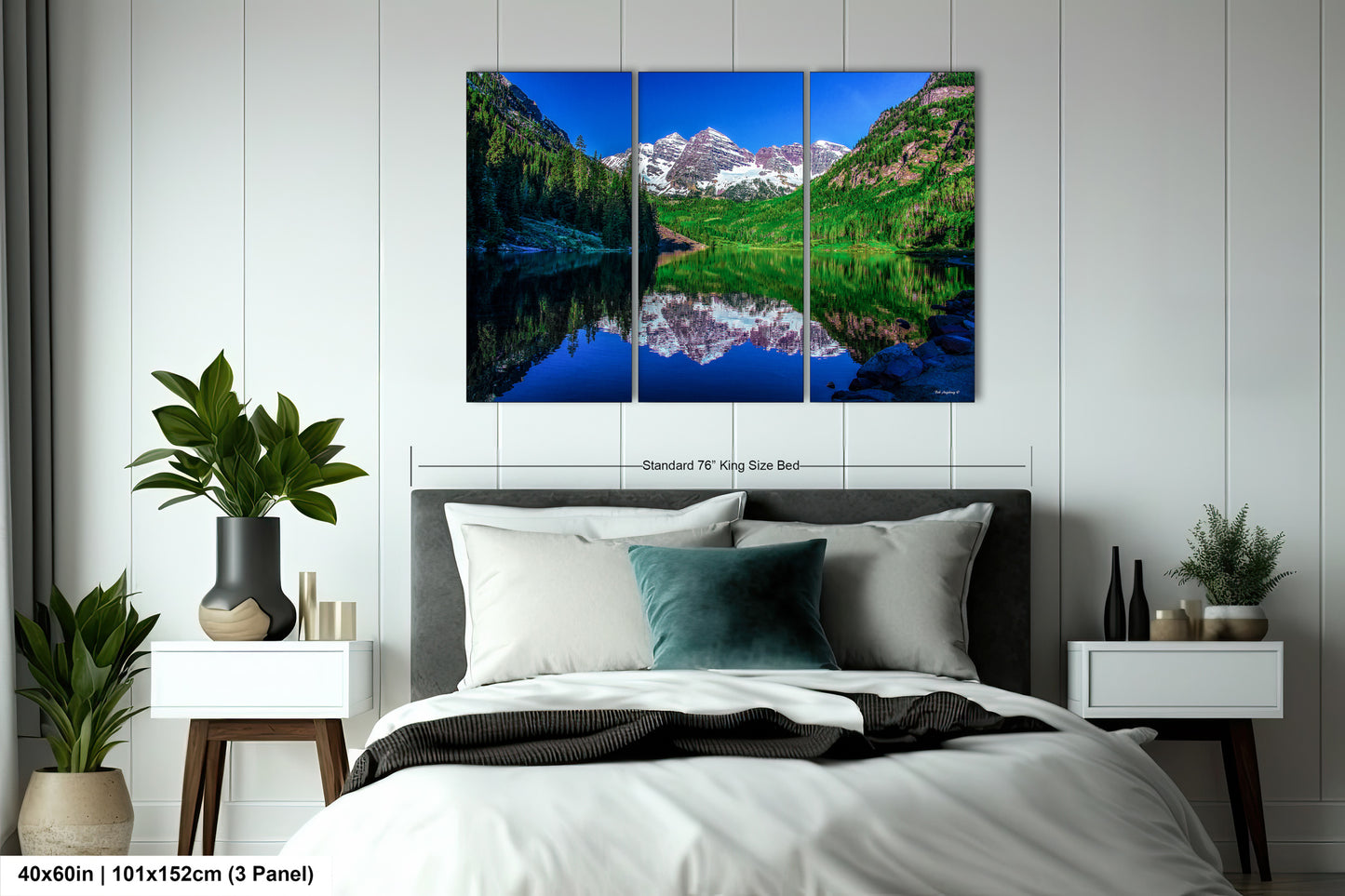 Reflections of Maroon Bells in spring, Aspen Colorado artwork, mountain lake, nature wall art, triptych, office decor,