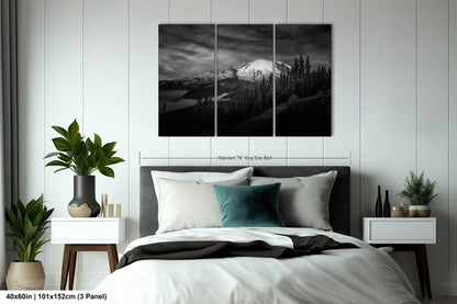 Mt Rainier Sunrise Photo Black and White Print, Mt Rainier National Park, Photography Landscape Canvas Wall Art Print, Washington Landscape