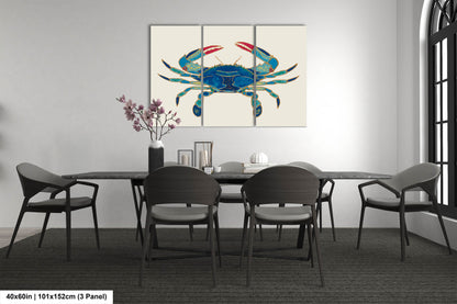 PANORAMIC WALL ART | Maryland Blue Crab Art | Beach Art | Ocean Painting | Oversized Coastal Wall Art | Beach House Décor | Canvas Acrylic