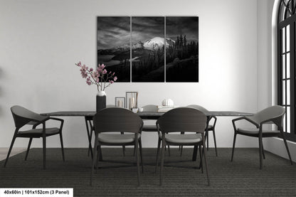 Mt Rainier Sunrise Photo Black and White Print, Mt Rainier National Park, Photography Landscape Canvas Wall Art Print, Washington Landscape