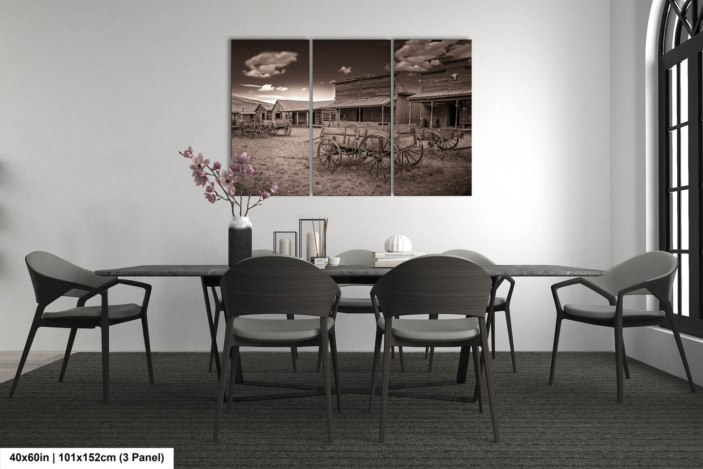 Old West Ghost Town Sepia Photography Decor, Old Wagons Wyoming Photo, Rustic Style, Cowboy Art, Western Art Wall Pictures, Wrapped Canvas,