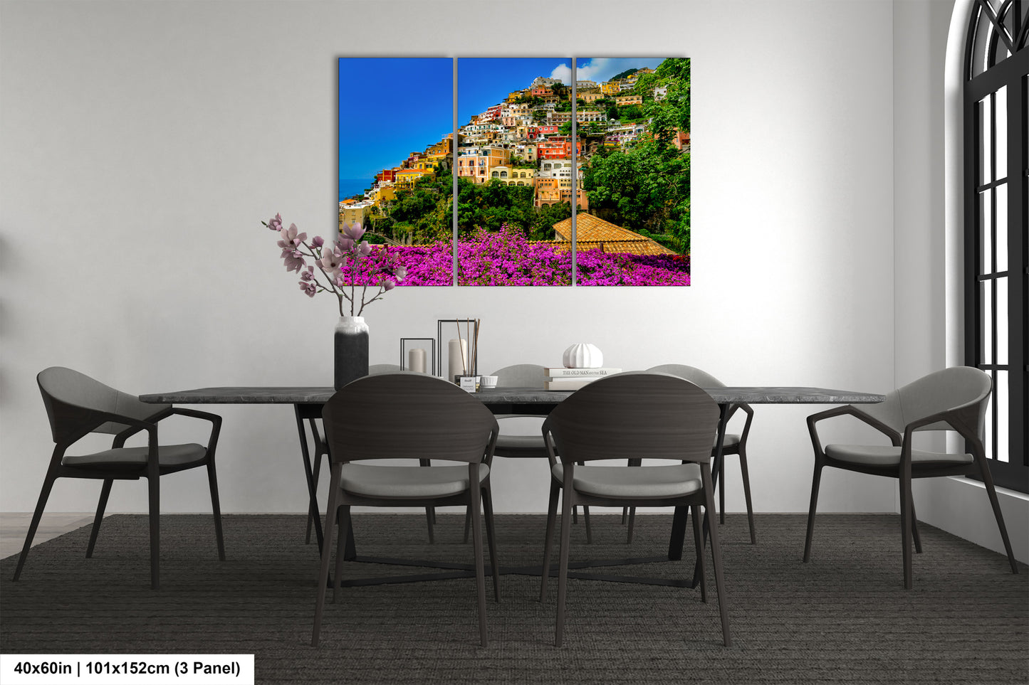 Positano Italy Canvas Print, Italy Photography, Amalfi Coast Photo, Photo Art, Positano Photography, Pink Flowers