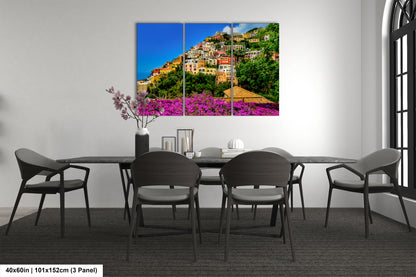 Positano Italy Canvas Print, Italy Photography, Amalfi Coast Photo, Photo Art, Positano Photography, Pink Flowers