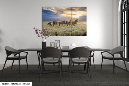 Wyoming Wild Horses Wall Art Print, Wild Mustang Photo, Wildlife Canvas, Cowboy Old West Decor for Home, Living Room, Bedroom Office