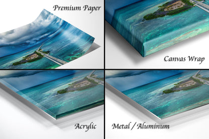 Seven Mile Bridge Wall Art - Florida Keys Stormy Ocean Landscape Print - Coastal Scenic Canvas Decor for Home & Office
